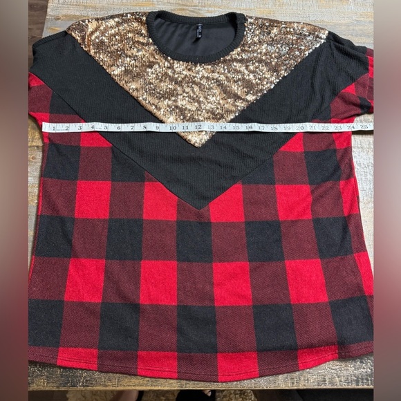 Glamorous Sequin Plaid Women's Sweater - Black and Red buffalo plaid - Picture 6 of 7